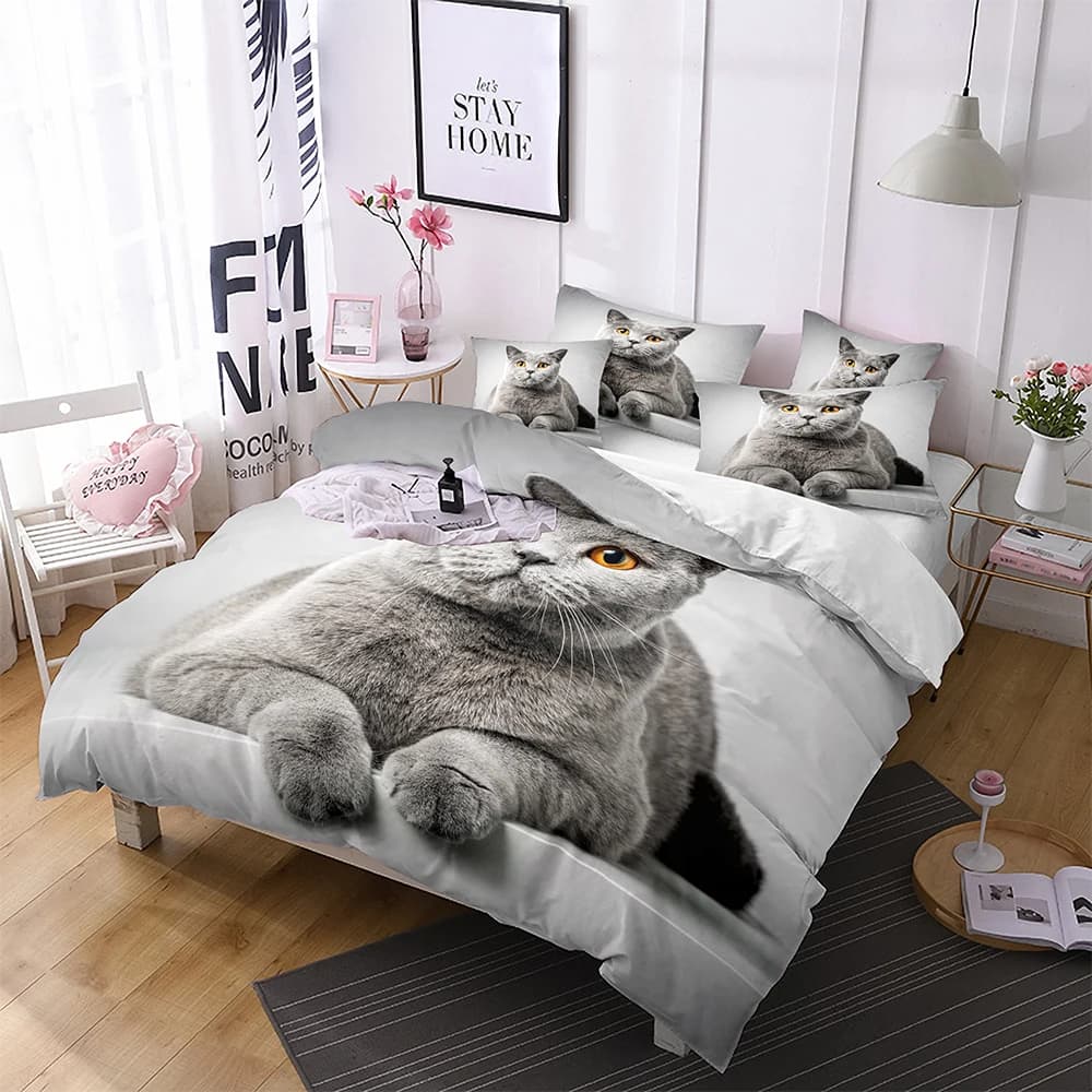 Cartoon Pet Cat/cane/zebra/Set copripiumino Set biancheria da letto a tema animale Queen Copripiumino morbido per bambini Biancheria da letto in microfibra 3d