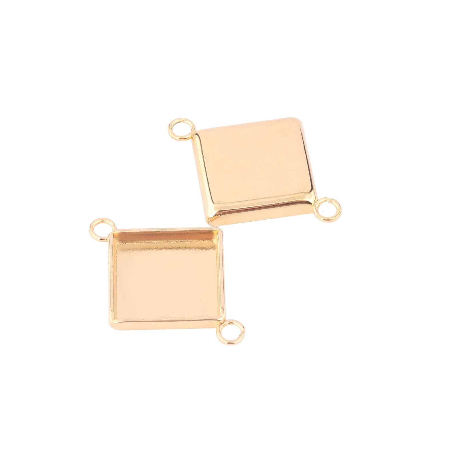 20pcs Stainless Steel Gold Plated 10mm Square Cabochon Connector Base Setting Blanks Diy Earrings Bracelets Making Findings