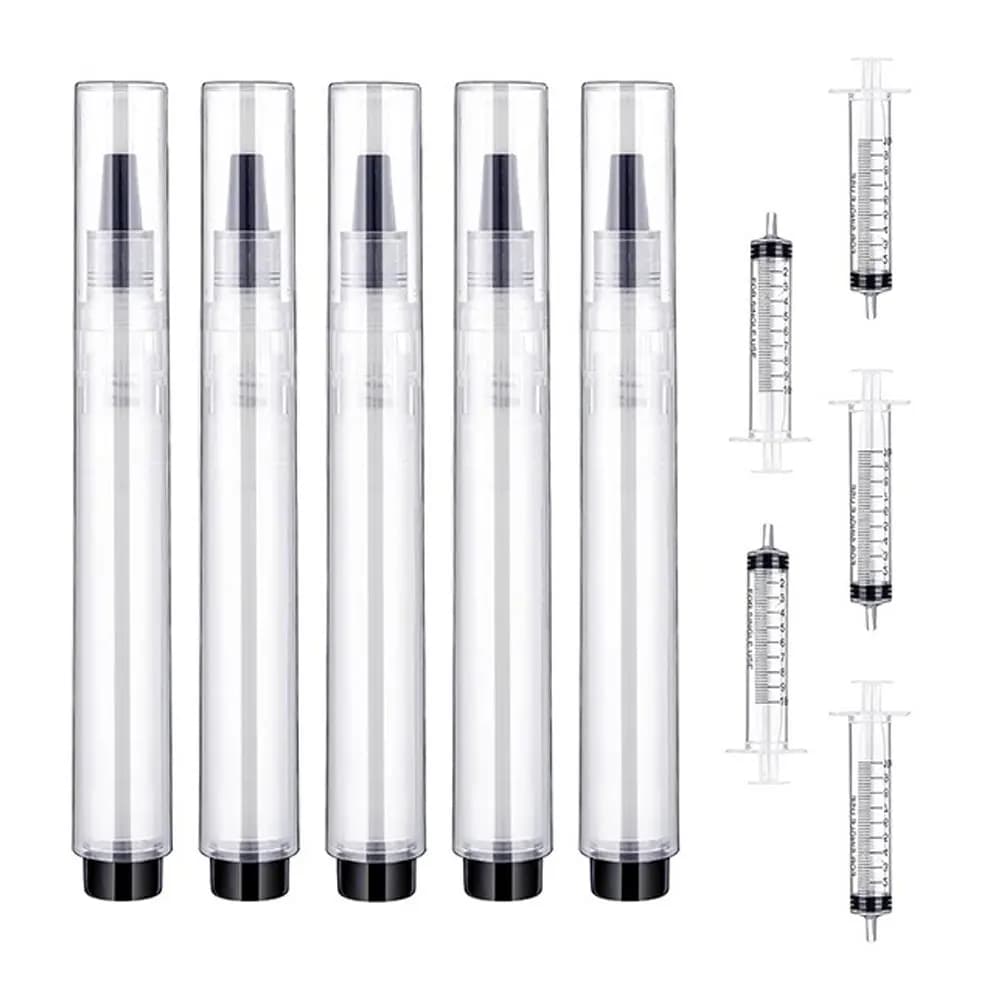 5/10Pcs 6ml Refillable Press Cosmetic Pen Transparent Empty Nail Lip Gloss Container with Brush Reusable Makeup Packaging Tubes