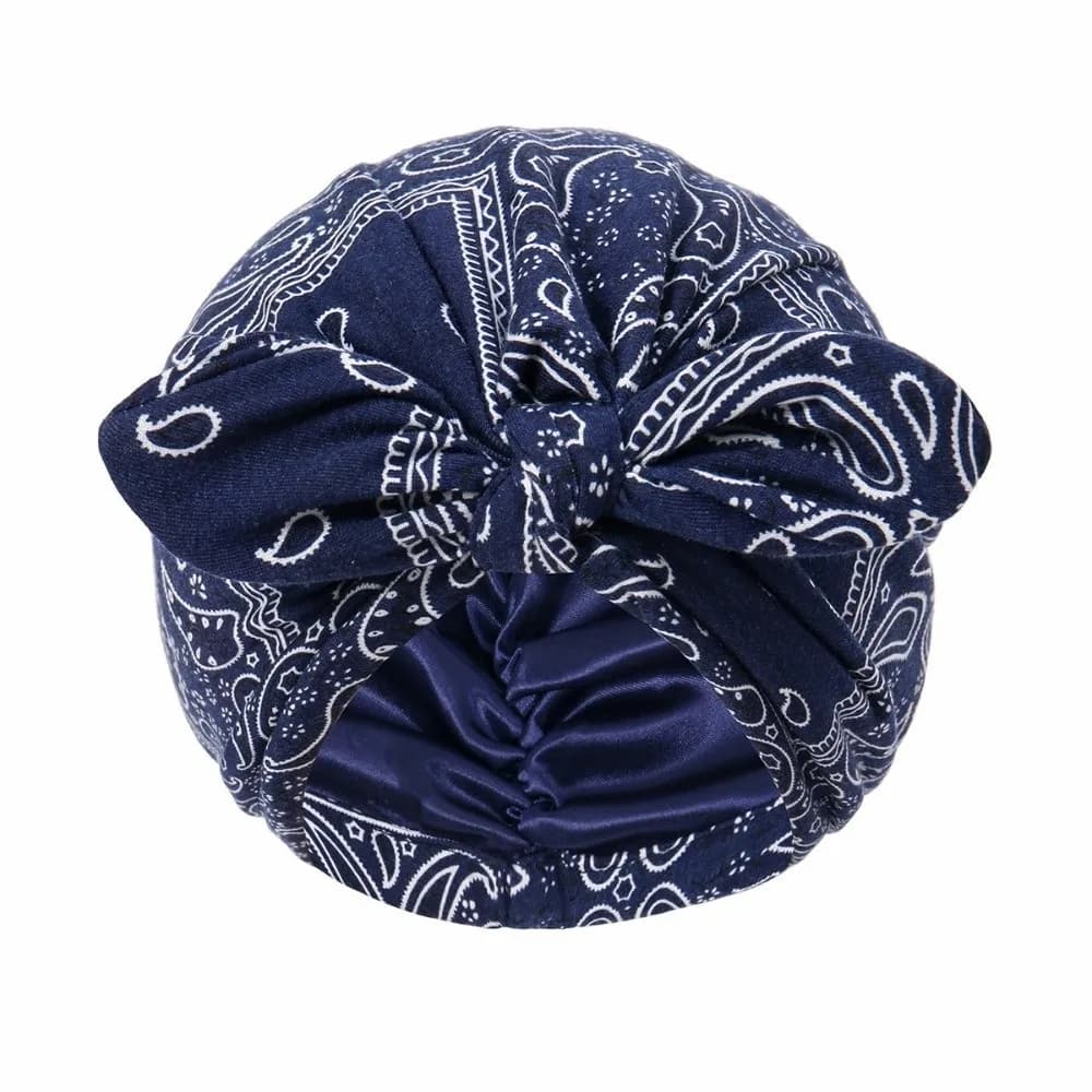 Satin Lined Bandana Turban Hat Rabbit Ear Bow Knot Paisley Print Hair Cover Bonnet 1PC Multi-Color Pre-Tied Head Wrap