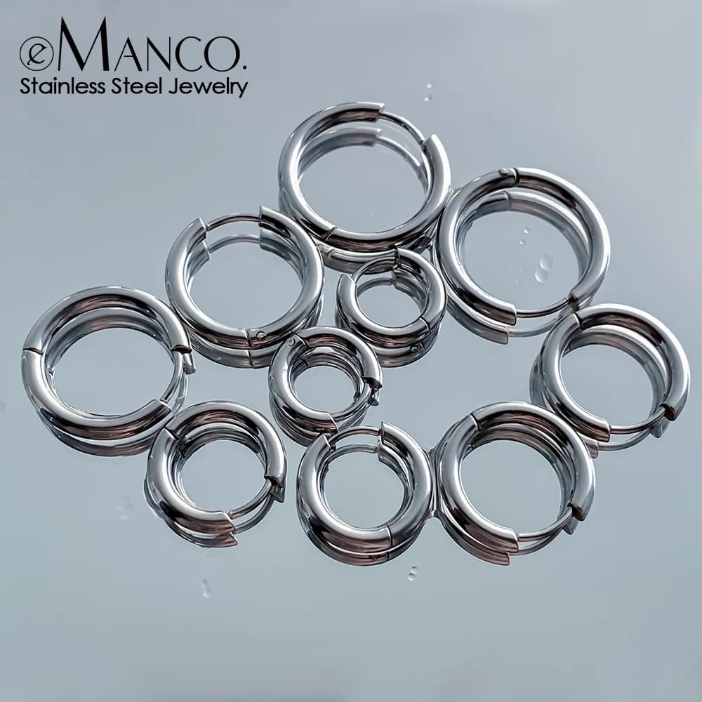 EManco 13-21mm Stainless Steel Earring Minimalist Classic Round Earring for Women Men Tiny Huggie Hoop Rock Jewelry Gift