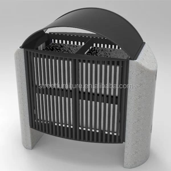Bidone per rifiuti e riciclo da esterno da 60 litri a doppio scomparto in metallo con inserto doppio per aree comuni