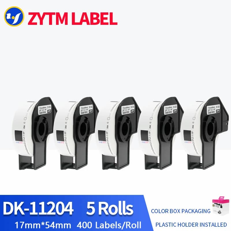 5 rotoli di etichette termiche compatibili Brother DK-11203/DK-11204/DK-22211 con supporto in plastica