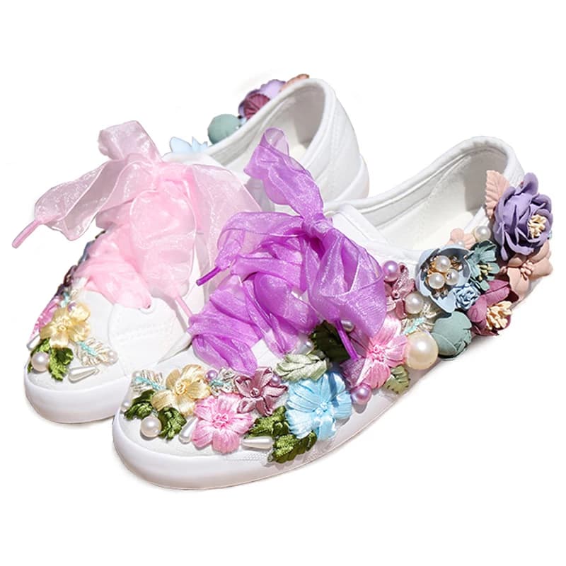 Sneakers da Donna con Fiori, Scarpe Casual in Tela, Mocassini Vulcanizzati da Donna, Taglie 35-44
