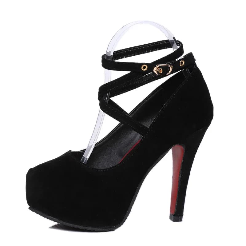 Scarpe con tacco a spillo rosse in pelle scamosciata con cinturino alla caviglia e plateau da 11 cm, punta tonda, per donna, ideali per feste e matrimoni, 2026