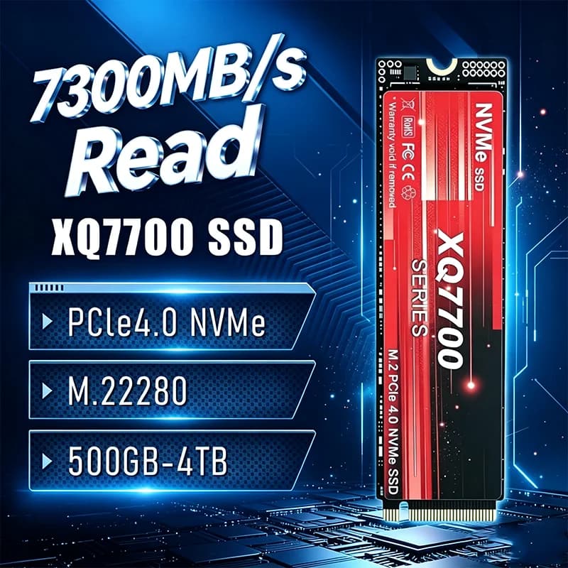 500GB/1TB/2TB/4TB 2026 HOT SALE XQ7700 M.2 2280 NVMe PCIe 4.0 SSD 7300MB/s Seq Read Speed Internal Storage for Desktop PCs