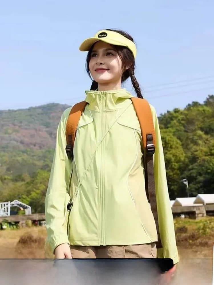 Giacca Sportiva da Escursionismo UPF50 con Protezione UV, Leggera e ad Asciugatura Rapida, con Cappuccio, per Uomo e Donna, in Misto Nylon e Spandex