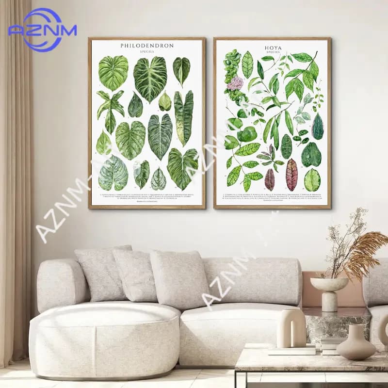 1 Pezzo Stampa Artistica su Tela con Foglie Verdi Botaniche, Piante da Interno, Natura, Decorazione Murale per la Casa, Poster Rilassante con Fogliame e Piante
