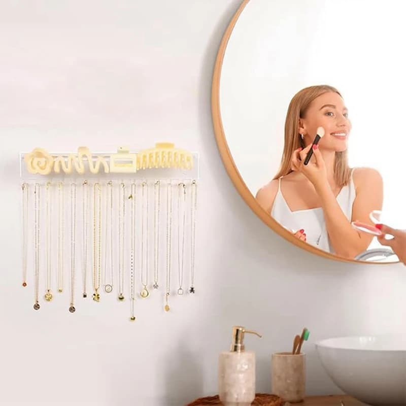 Hanger Jewelry Organizer - Modern acrylic necklace holder with 15 hooks - Space saving wall jewelry display, 3 - ABRM packaging