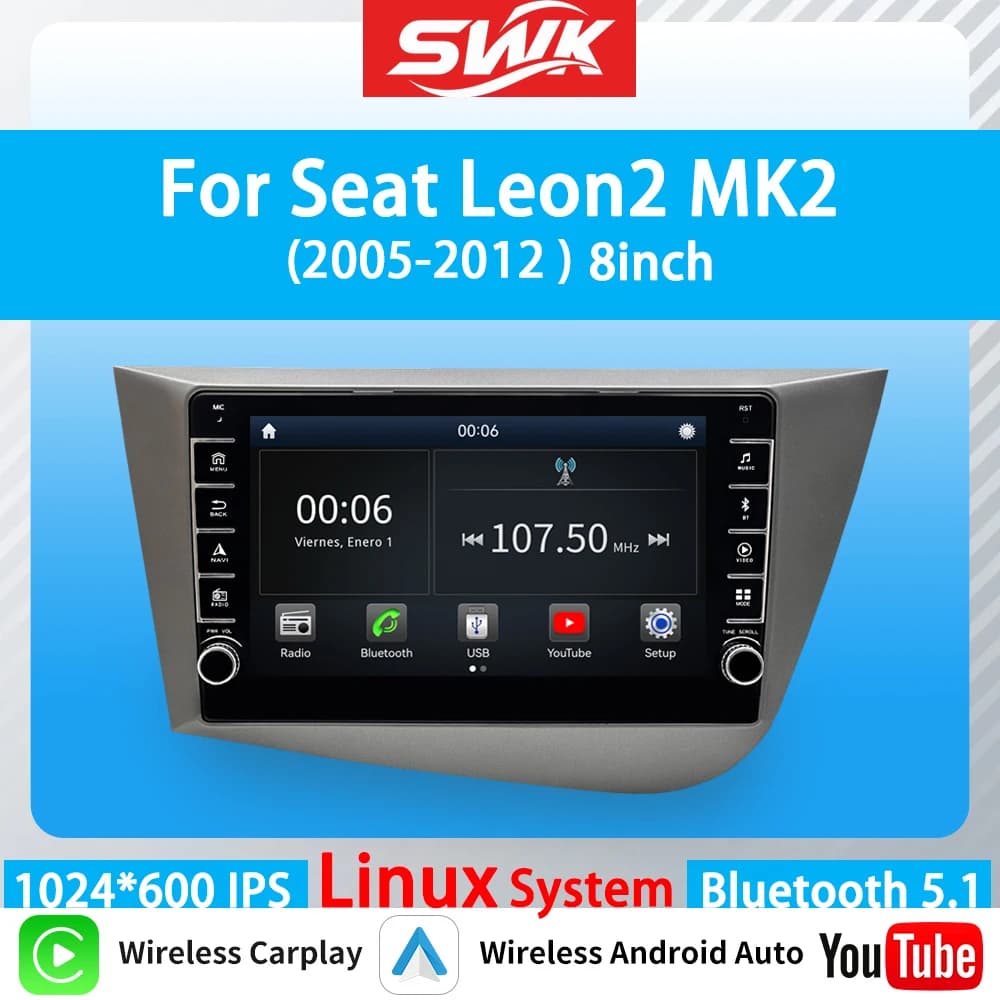 Per VW Volkswagen Seat Leon2 MK2 8 pollici Linux Car Stereo Wireless CarPlay Android Auto GPS FM DSP Bluetooth Lettore multimediale