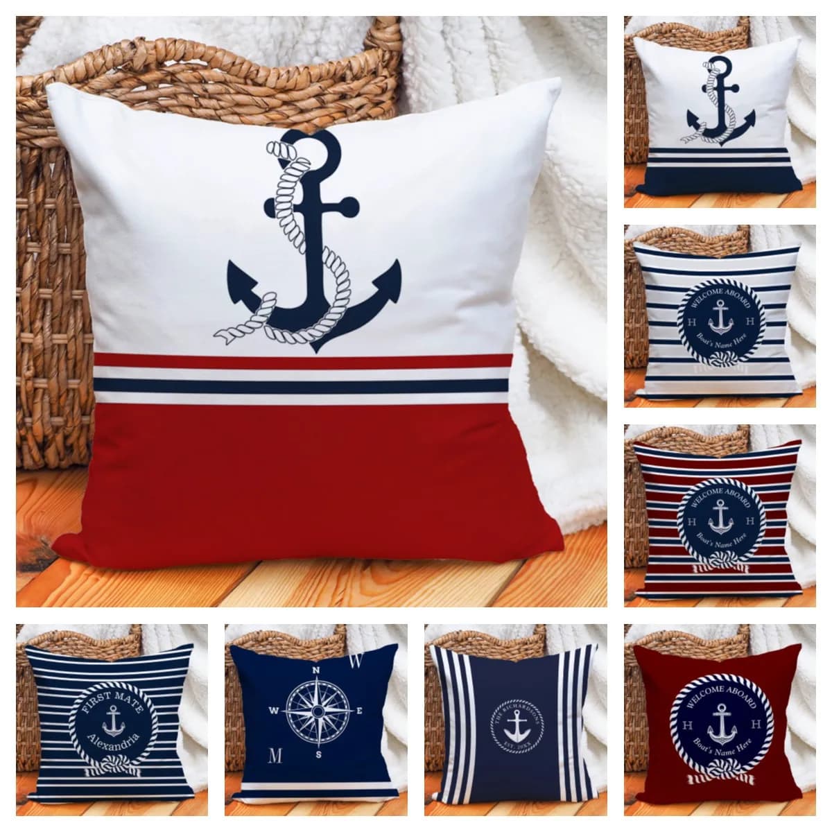 Fodera per cuscino nautico nome della barca personalizzato Anchor Design federa per cuscino decorazioni per la casa cuscino decorativo per divano camera da letto all'aperto