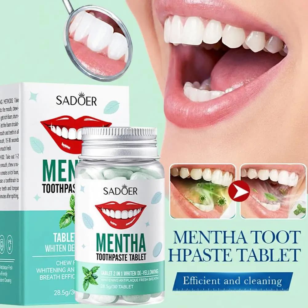 30Pcs Solid Toothpaste Tablets Teeth Whitening Chewable Mouthwash Eco Oral Care Fresh Breath Travel Size Teeth Cleaning