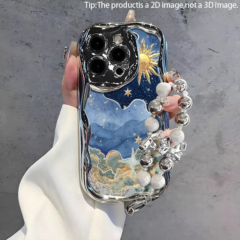 Starry Sky Pattern 2D Irregular Plated Phone Case with Bracelet for iPhone17/16/15/14/13/12/11/PLUS/PROMAXTrendy Gift for Friend