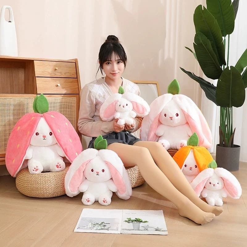 18-25cm Cute Strawberry Carrot Rabbit Plush Toy Creative Into Fruit Transform Baby Cuddly Bunny Doll for Kid Birthday Gift