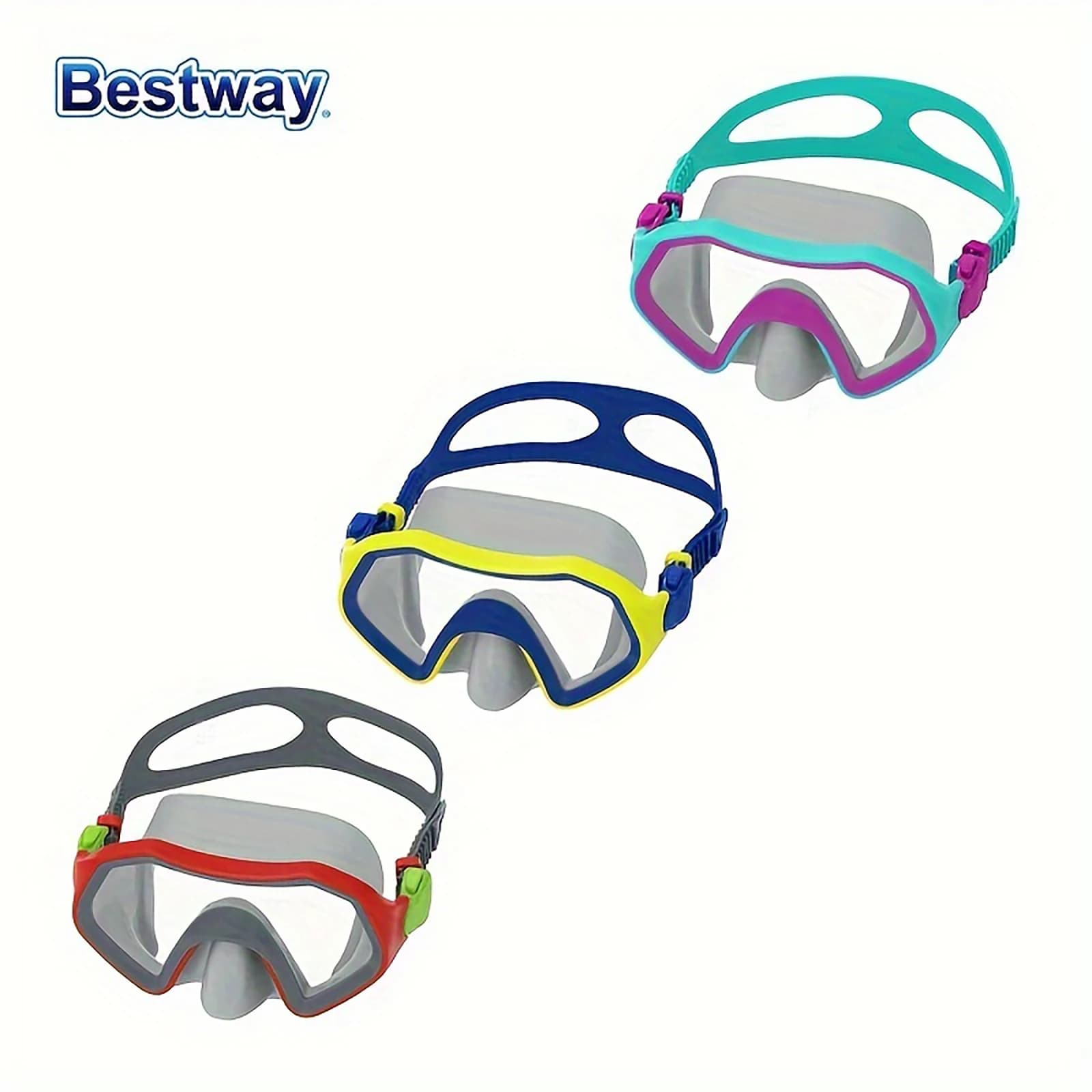 Bestway 22049 3 Colors Available, HD Panoramic Swimming Glasses, Glass Goggles, Adult Swimming Goggles