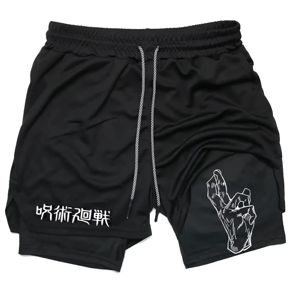 Pantaloncini da Palestra Anime Jujutsu Kaisen 2 in 1 a Compressione per Fitness, Allenamento e Atletica, Asciugatura Rapida RL0601