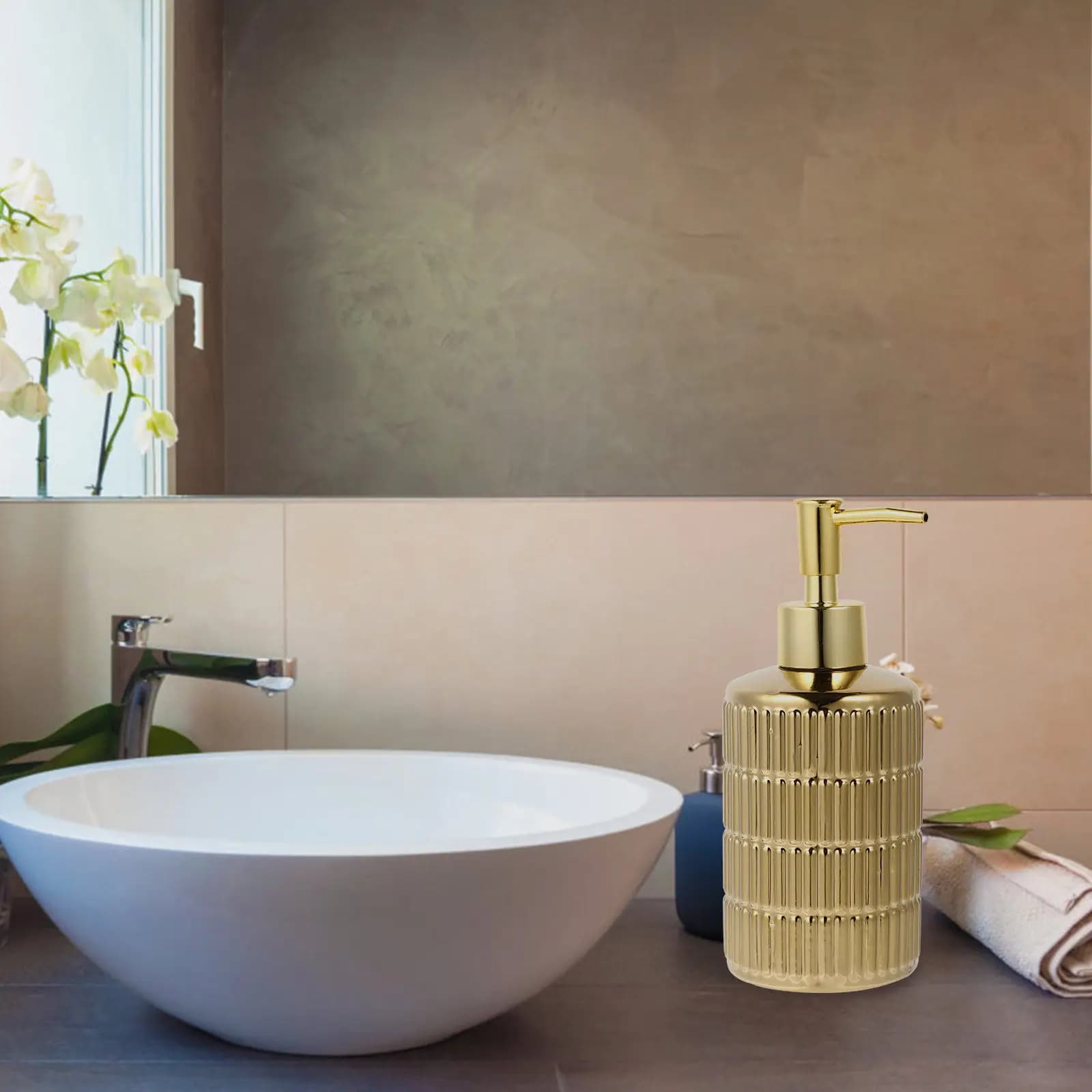 Dispenser di Lozione in Ceramica Premium con Pompa a Pressione per Sapone Mani, Shampoo, Bagnoschiuma, Ricaricabile e Riutilizzabile