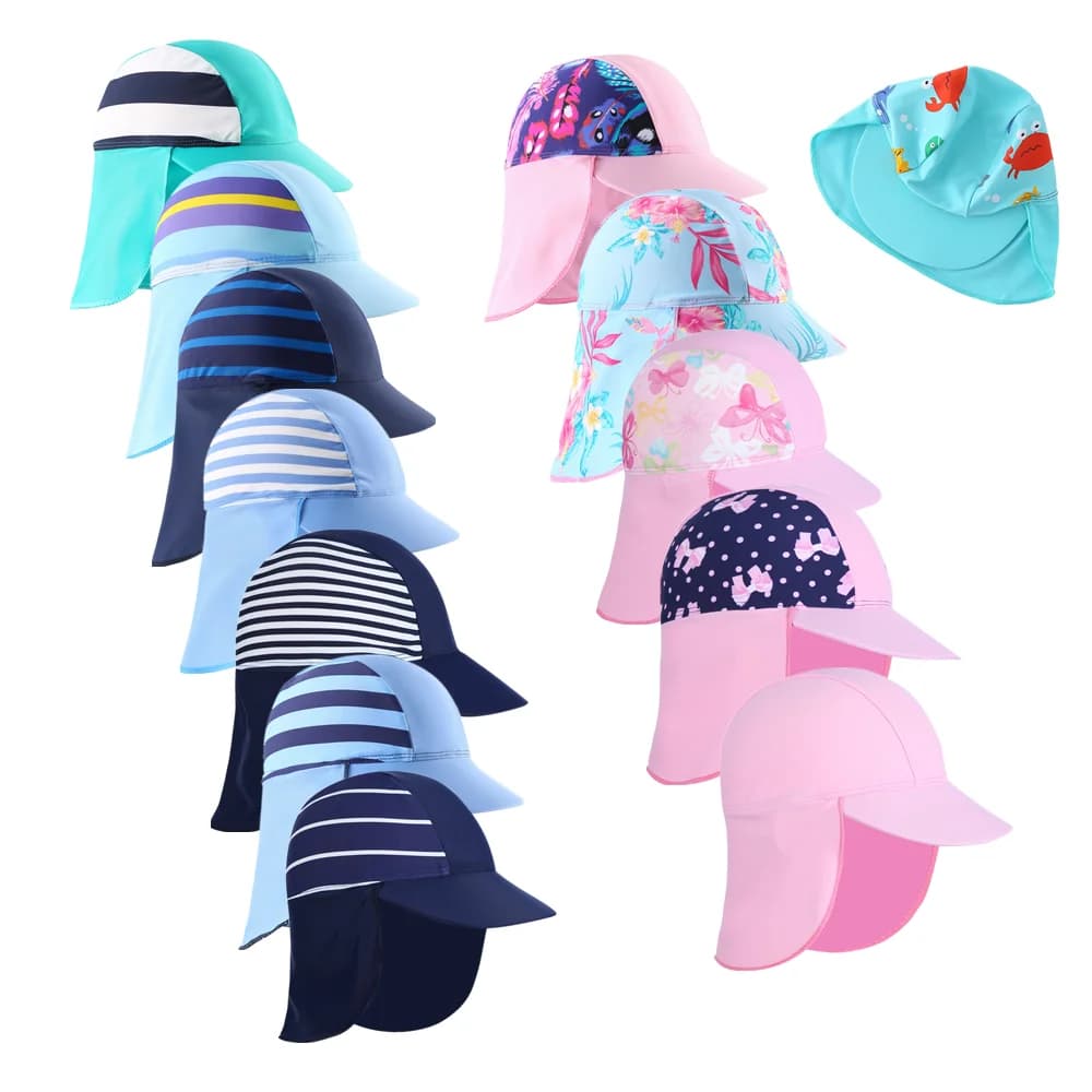Wishere Beach caps for children Summer swim UV protection breathable Fishing sun hat for boys and girls
