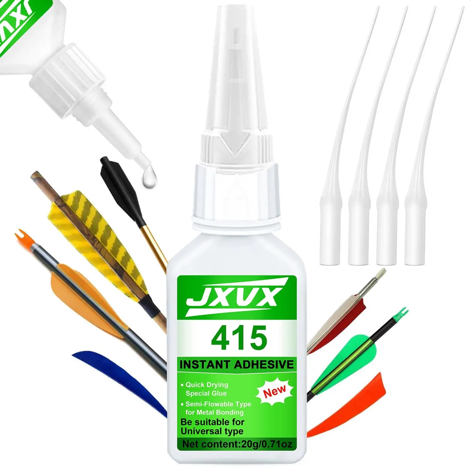 Brand-new upgraded 415 super cyanoacrylate glue, instant drying in 5 seconds, waterproof for bow and arrow repair bondingstable and versatile bonding tool.