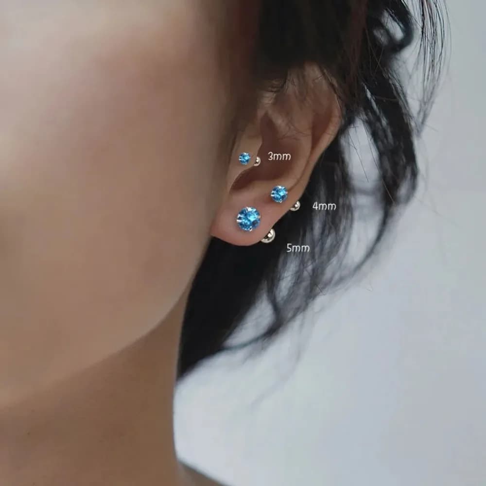 3/4/5MM Round Zircon Mini Stud Earrings For Women Classic Fine Jewelry Piercing Bone Ear Accessories