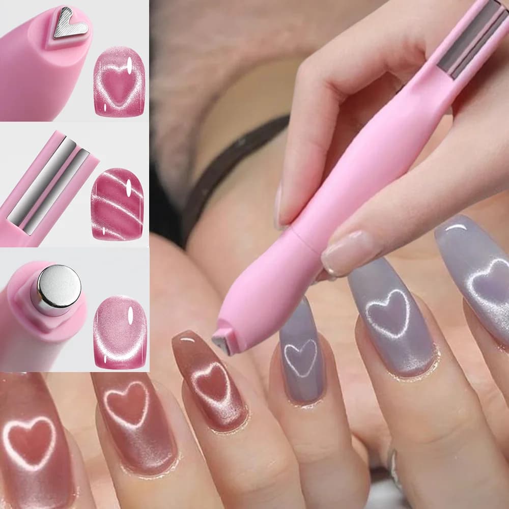 1 pcs 3-in-1 heart shape cat eye magnet for nail art double moon line pattern snake french magnetic nail pen nail polish tool for manicure