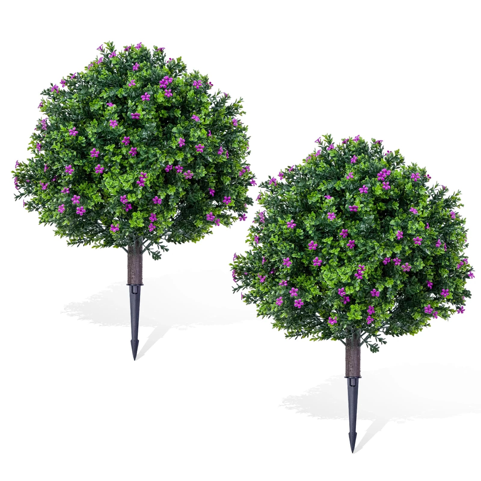 2 Pezzi Piante Artificiali con Fiori, Palo in Plastica + Supporto in Ferro, Foglie in PE + Piccoli Fiori Verdi, Decorazione per Esterni/Interni per Giardino