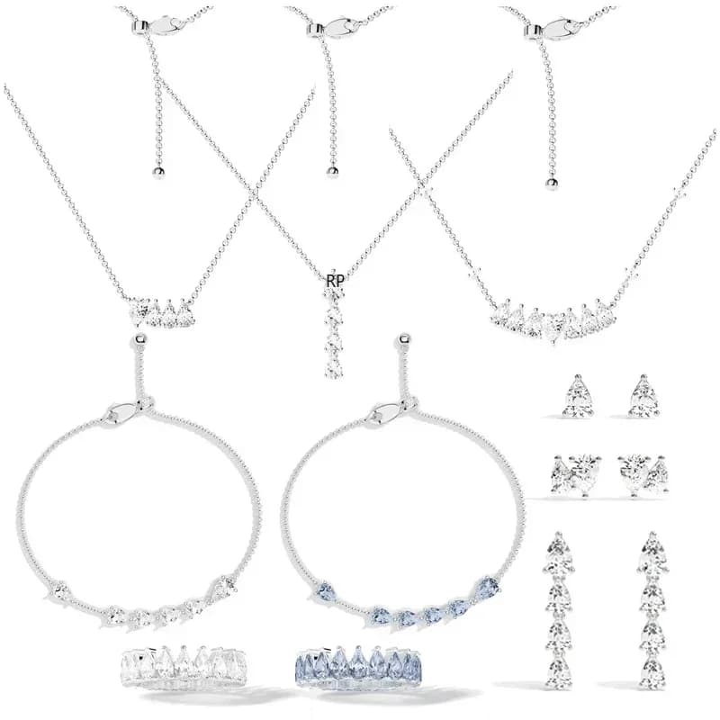 CY 2025 White Blue Water Drop Ring Earrings Bracelet Necklace Women Light Luxury Personalized Party New Jewelry