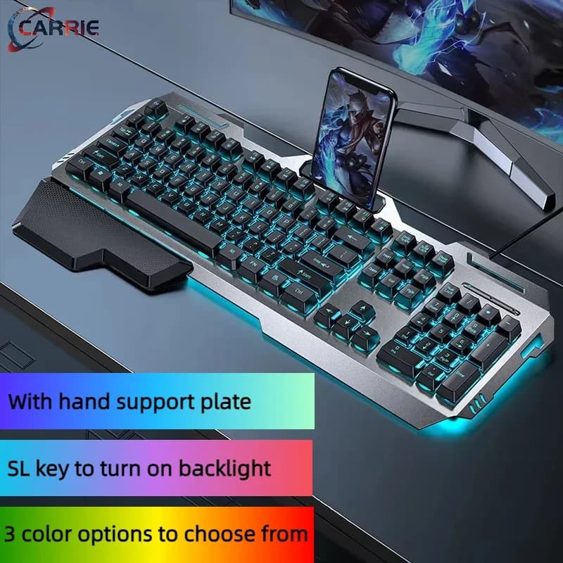 Set tastiera cablata USB 104 tasti tastiera da gioco retroilluminata Gaming per Computer portatile con supporto manuale