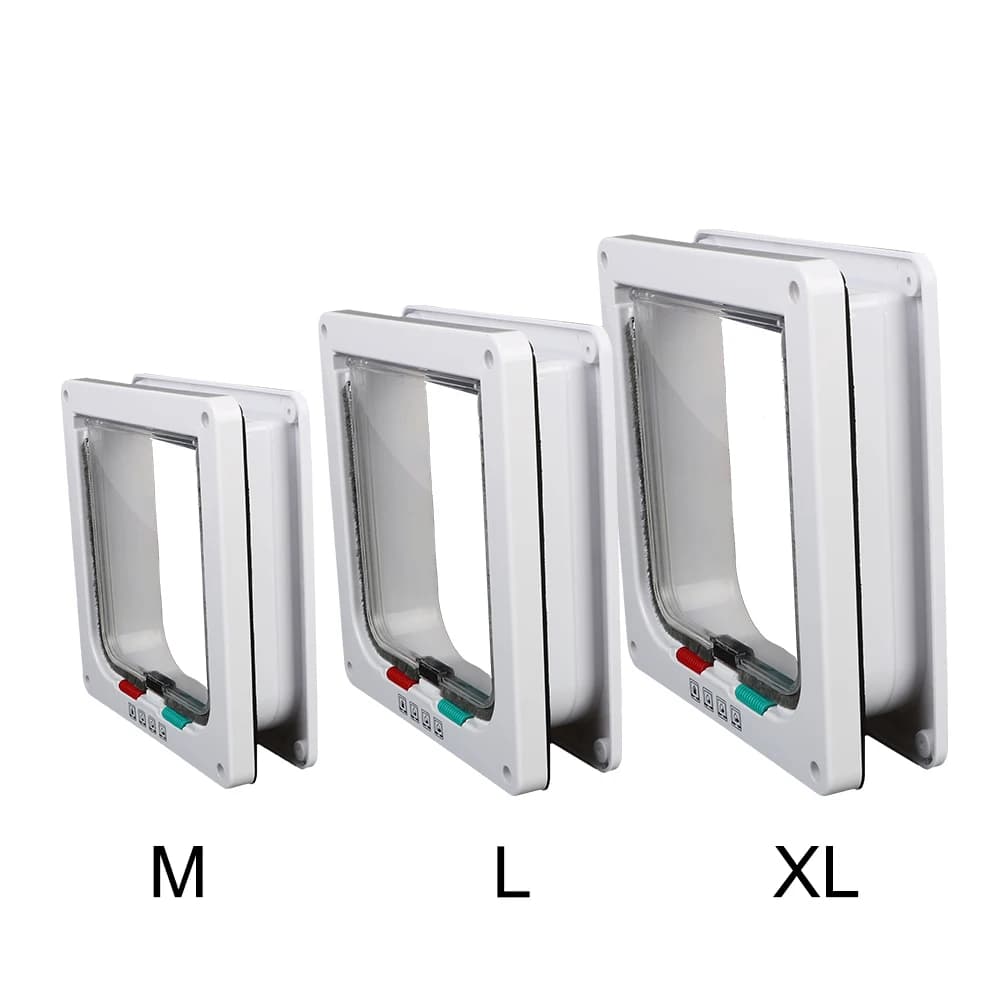 Per cani Gatti Gattini Porta con patta per cani in plastica ABS con serratura a 4 vie Porta con patta di sicurezza Forniture per piccoli animali domestici Cancello di sicurezza per cuccioli di gatto