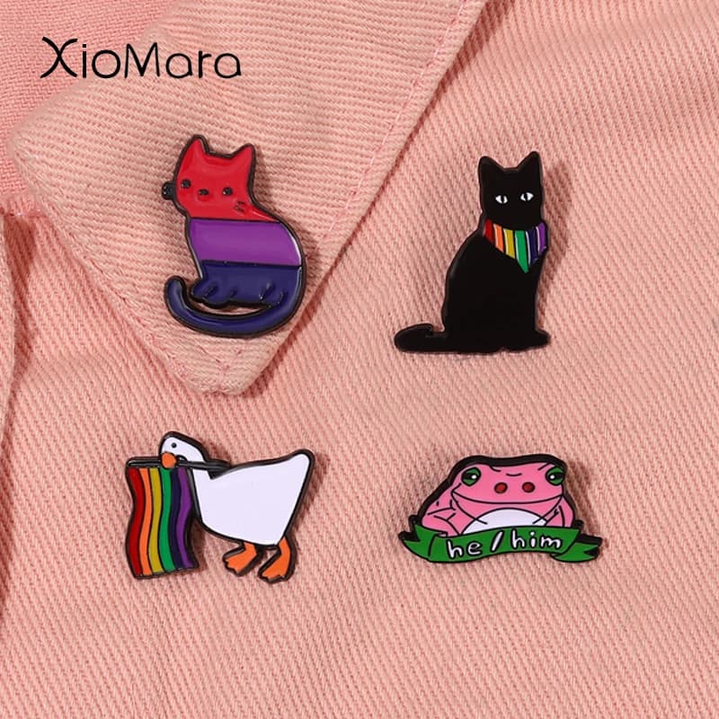 Flag LGBT Pride Spilled Animals Cat Duck Pink Him And He Pins Rainbow Lapel Backpack Gift badge for Friend Jewely