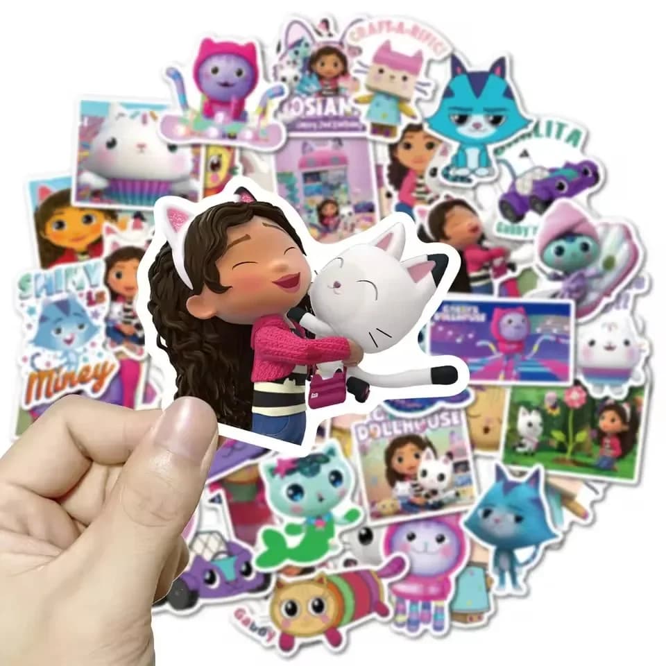 50 pezzi di cartoni animati Gabbys adesivi per case delle bambole laptop graffiti bagagli valigia skateboard telefono adesivo carino decalcomania per bambini regalo