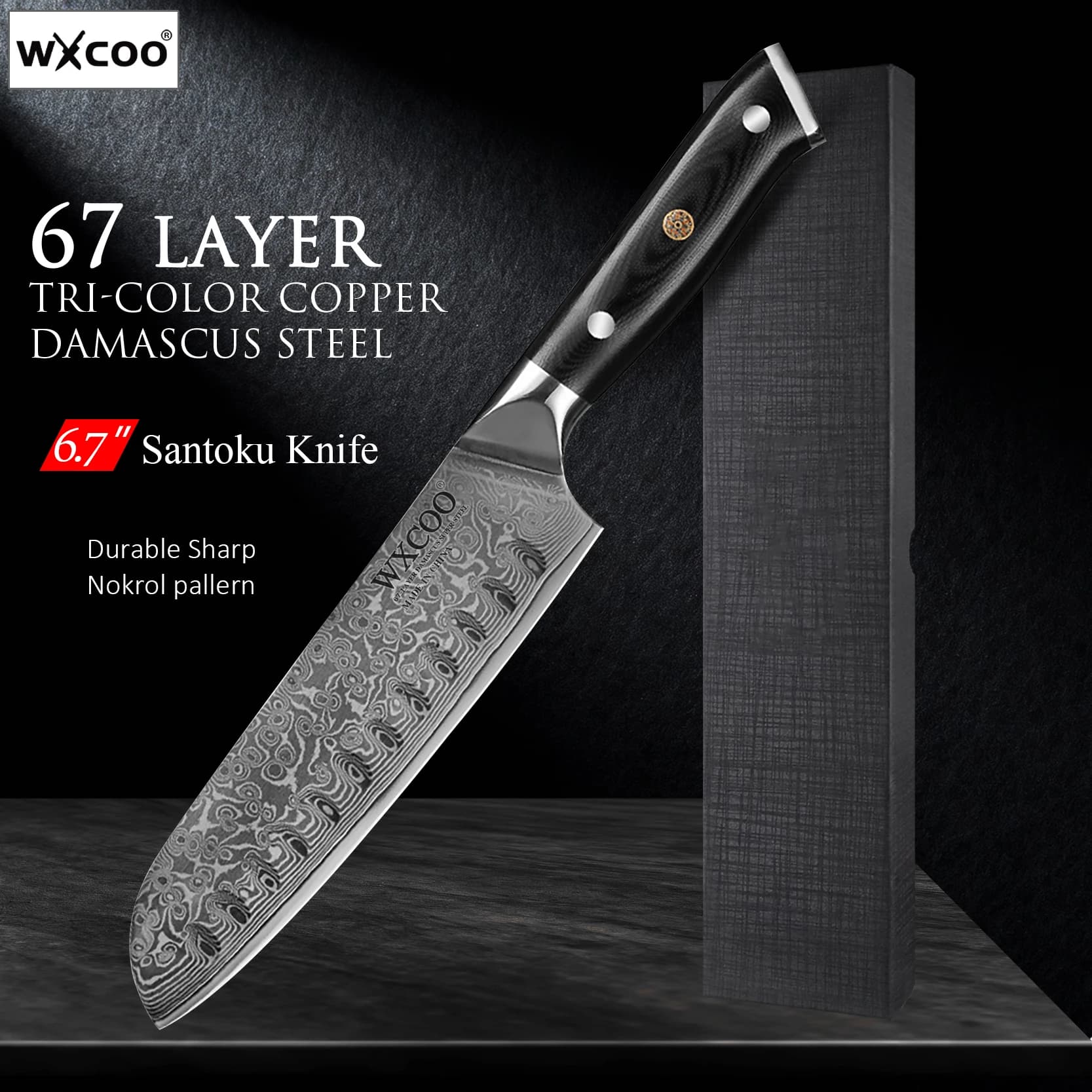 Santoku knife Japanese steel Damascus 67 layers Professional kitchen knife Ergonomic handle Multi-functional chef knife
