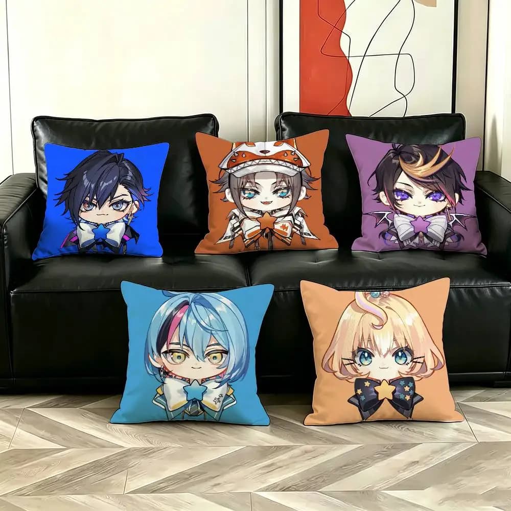 NIJISANJI EN VTuber Q Federa per cuscino con motivo stampato per la copertura del cuscino del divano del soggiorno