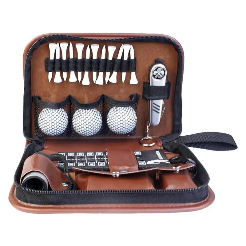【LAST CHANCE】 Set completo di accessori per telemetro da golf nella custodia da trasporto: include palline da golf, magliette, strumenti Divot, spazzole e segnapunti Ho