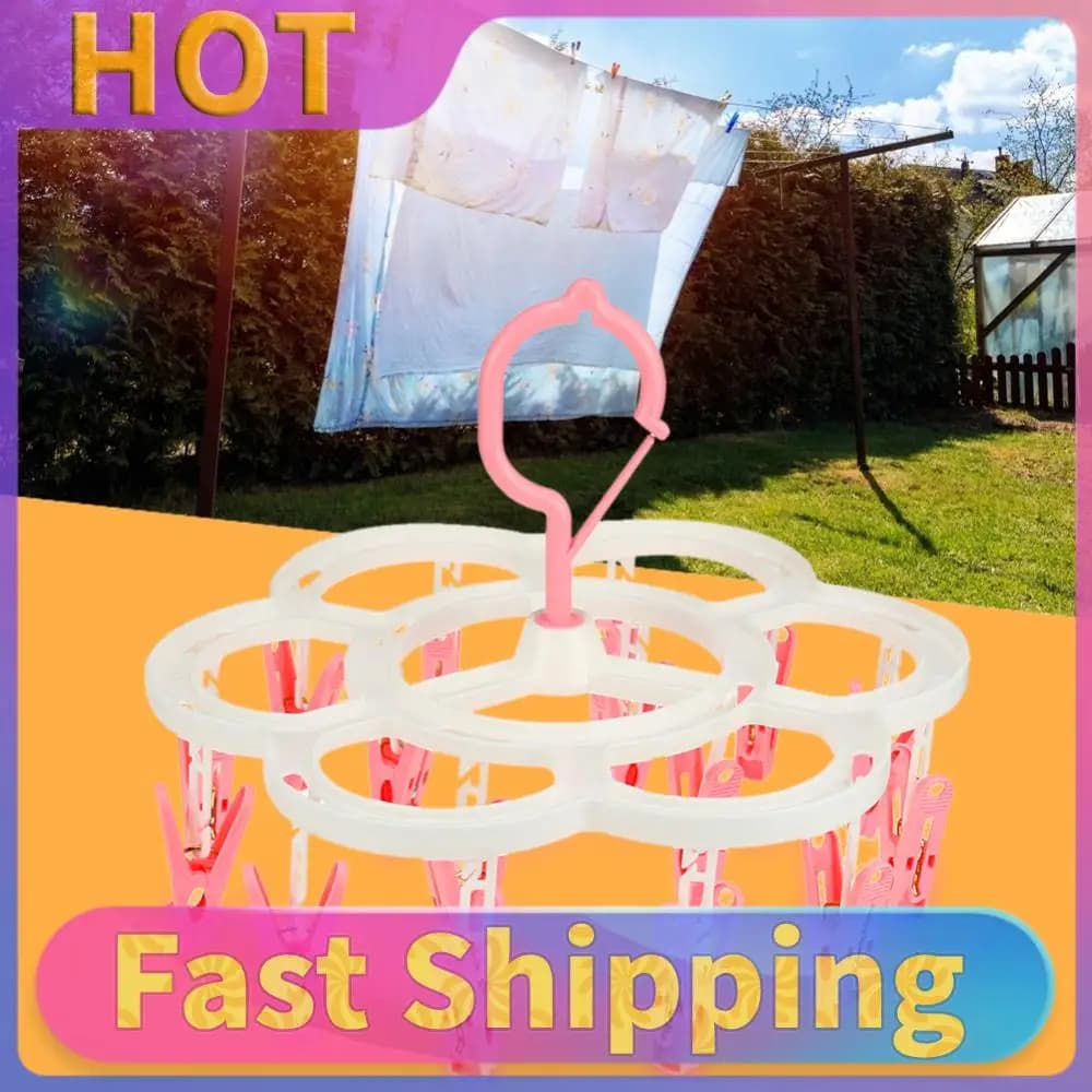 16 Clips Folding Clothes Hanger Laundry Rack Portable Socks Cloth Hanger Windproof Rack Clothespin Socks Underwear Drying Rack