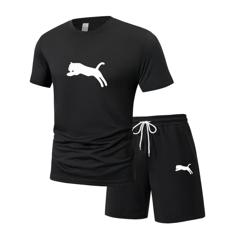 Ice Silk Quick Drying Sports Set For Couples Summer Thin Breathable Trendy Printed Short Sleeve Shorts Set Of Two