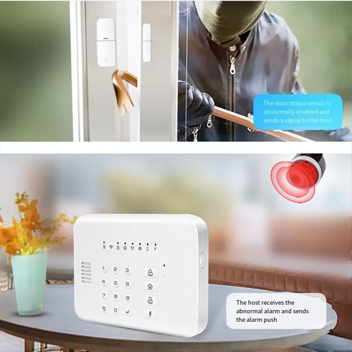 Sistema di Allarme B21B con Controllo Remoto tramite App Tuya, WIFI+GSM per Sicurezza Domestica, Sensore Antifurto, Rilevamento Movimento PIR, Contatto Porta