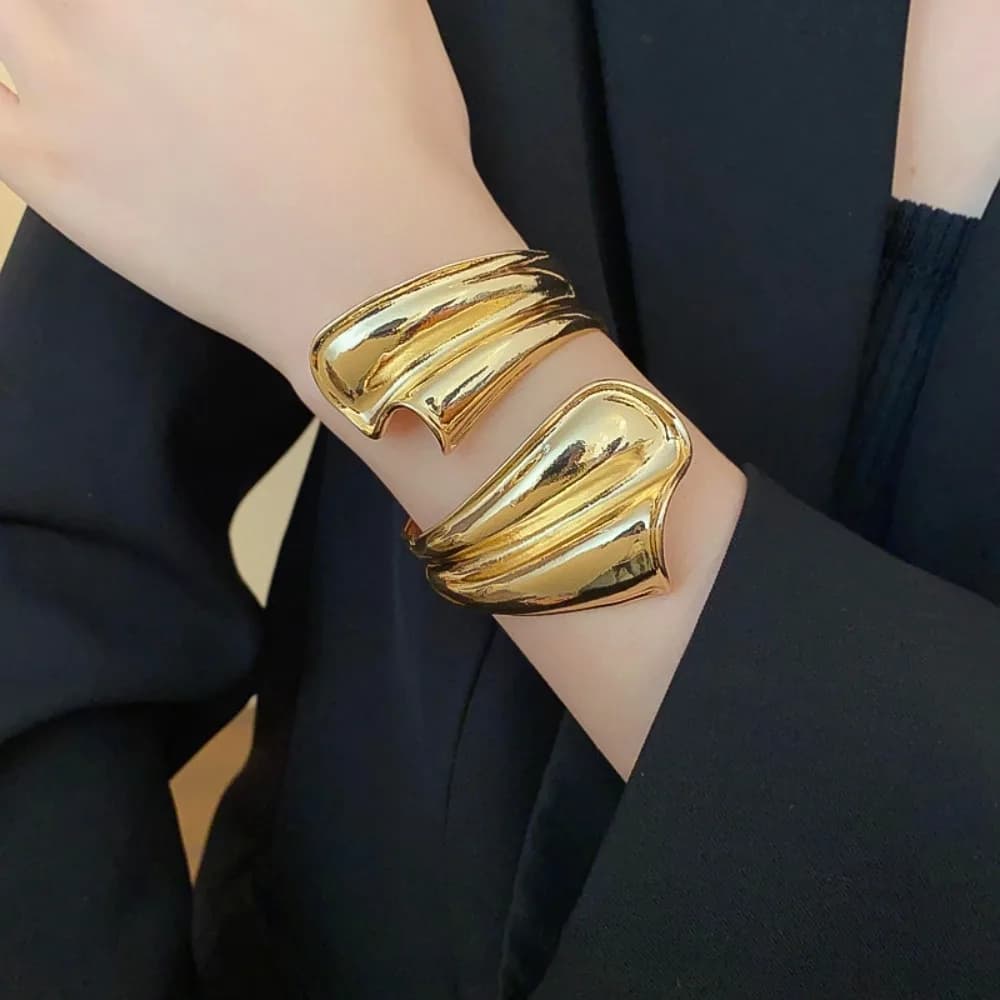 Bracciale Rigido in Lega Metallica con Apertura Larga, Anello da Braccio Irregolare a Spirale, Bracciale Largo Irregolare a Forma di Nastro Oro Argento