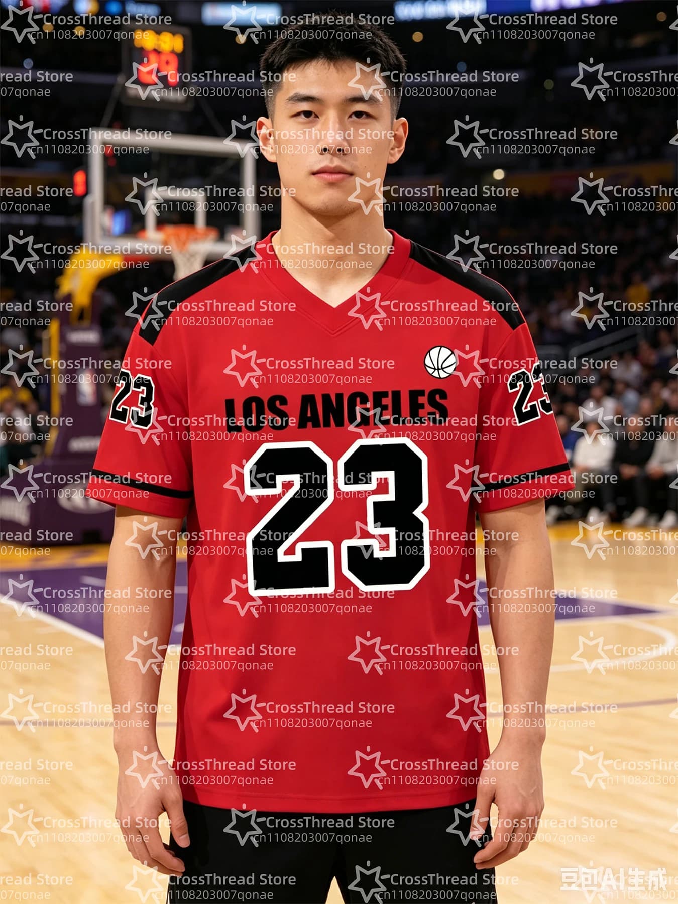 Men's Los Angeles 23 Design Pattern Print Basketball Jersey V-Neck Short-Sleeved Minimalist Casual Breathable Absorbent T-shirt