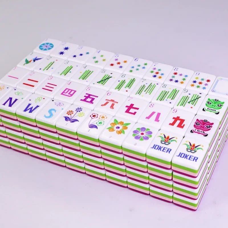 Set di Tessere Mahjong Americano per Adulti, 160 Pezzi, Tessere Mahjong in Acrilico a 4 Strati con Retro Magenta, Set da Viaggio Portatile