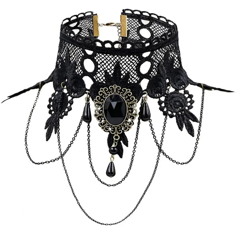 1pc Elegant Vintage Princess Black Lace Gothic Statement Necklace Bracelet Victorian Lolita Choker Pendant Vampire Chain Party