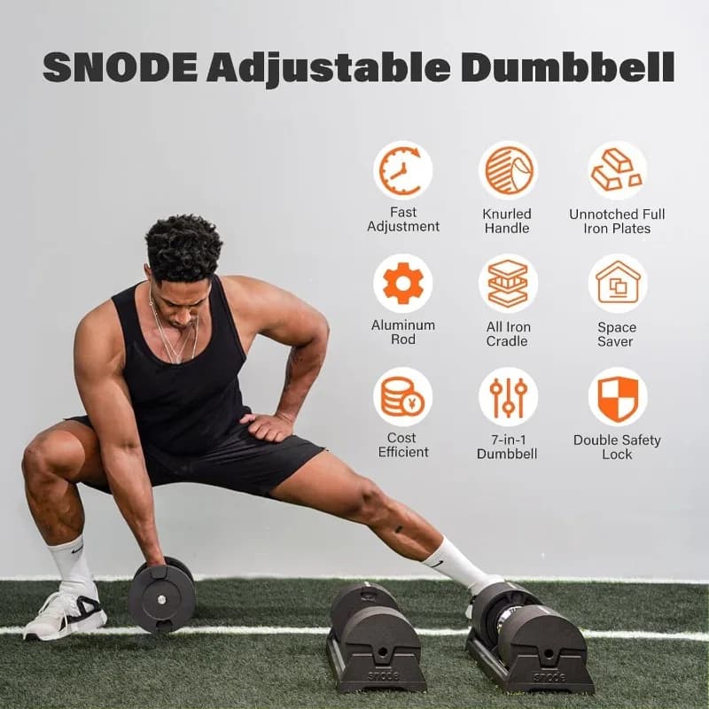 SNODE AD80 Set di Manubri Regolabili da 80 libbre con Design Anti-Caduta, Supporto per lo Stoccaggio e Impugnatura Zigrinata per Fitness