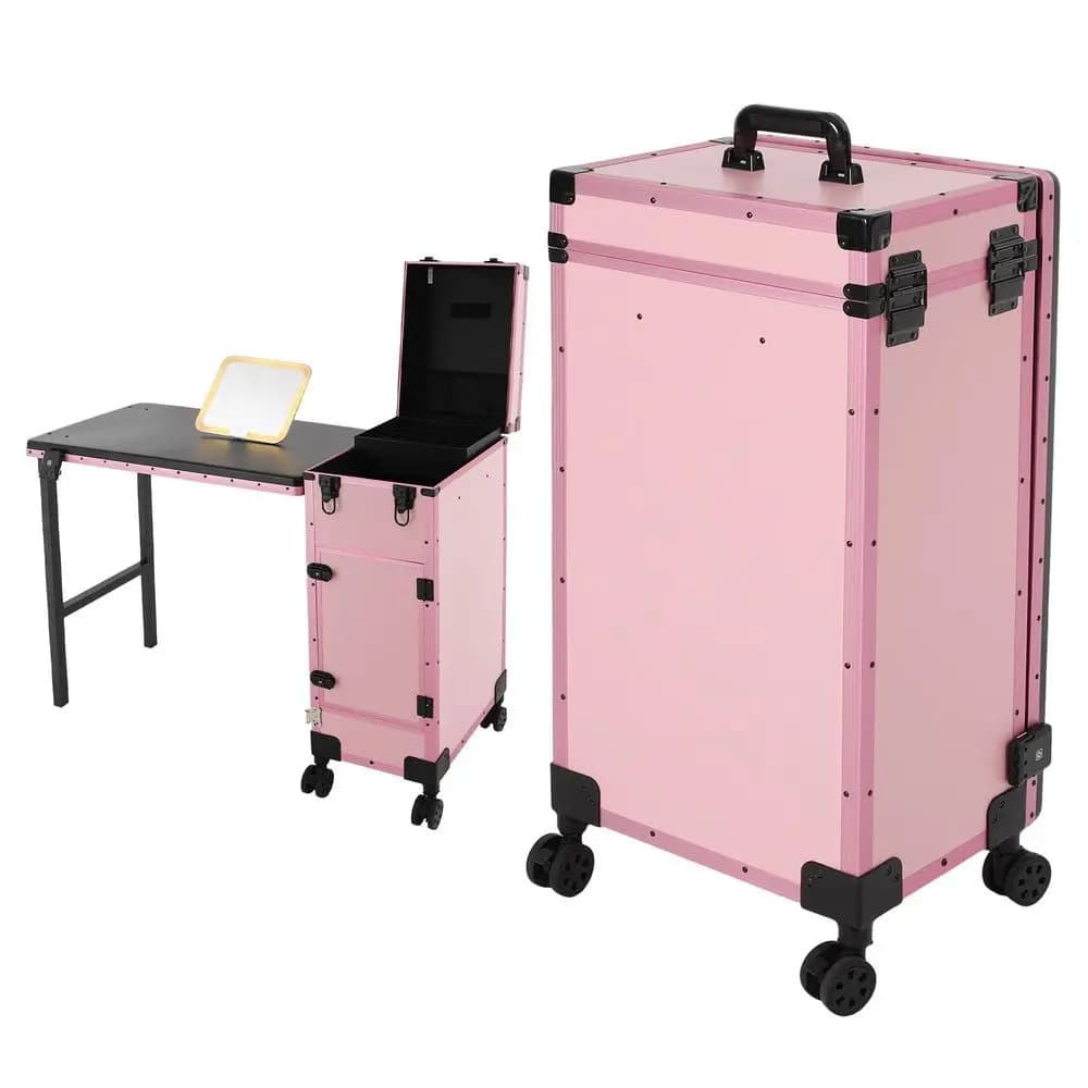 Tavolo per manicure pieghevole con 3 cassetti, specchio LED e organizer per smalti, tavolo portatile da viaggio con spazio di archiviazione.