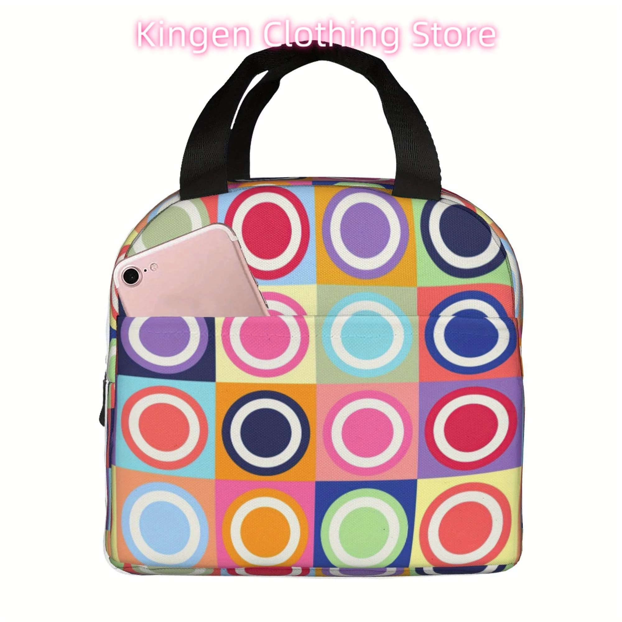 Borsa termica riutilizzabile portatile con motivo a cerchio colorato - Borsa termica per il pranzo per campeggio, picnic, gite in spiaggia, adatta