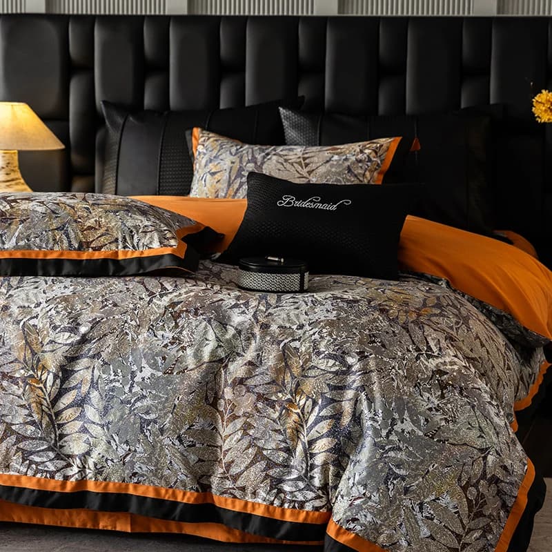Premium Bed Linen Set in Egyptian Cotton 1000TC with Digital Printing and Color Blocks, Cover, Flat Bed Sheet/With Corners, Loyalty, 4 Pieces