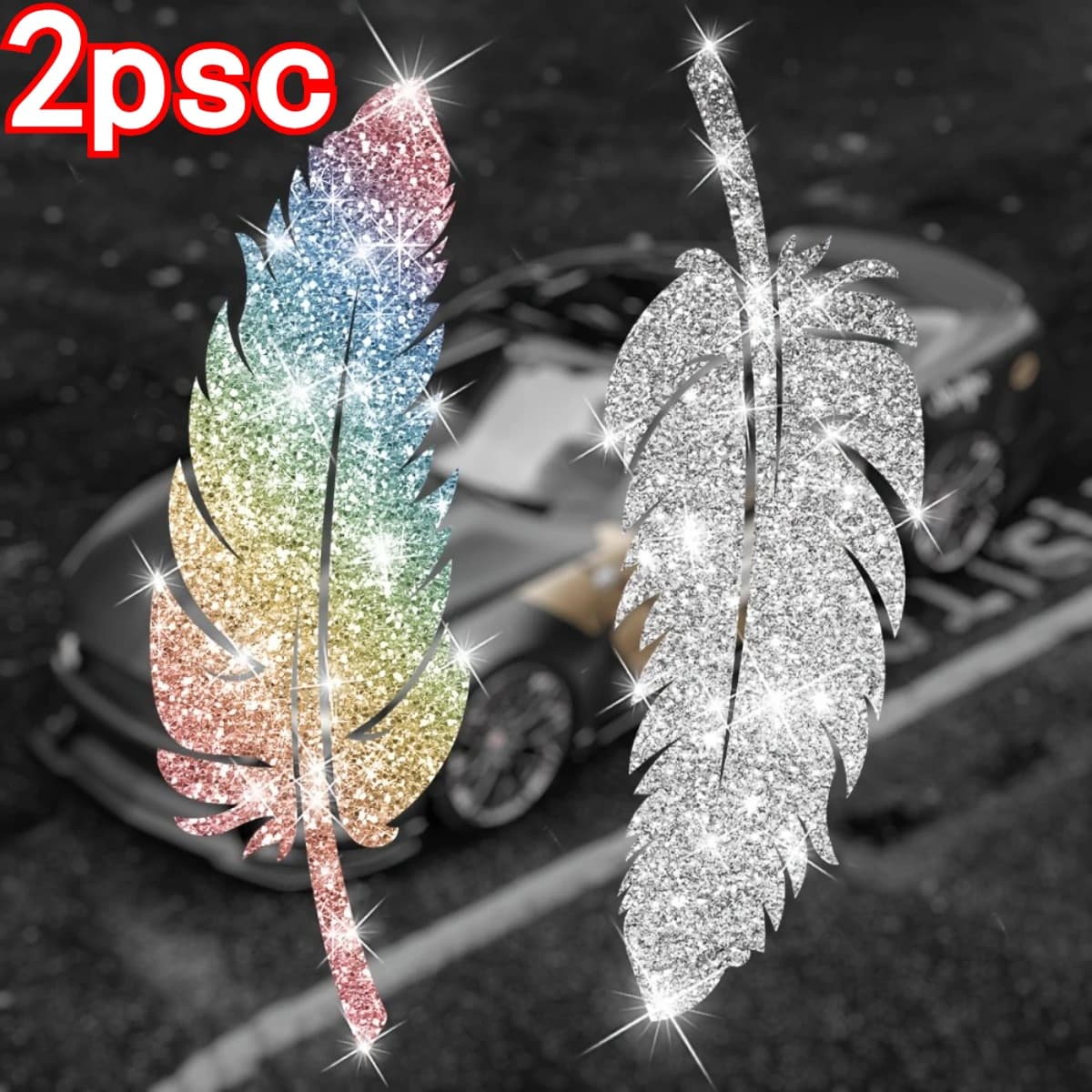 2PCS Glitter Feather Motorcycle Stickers Waterproof for Fuel Tank Car Window Bumper Cover Scratches Self-adhesive Vinyl Decals