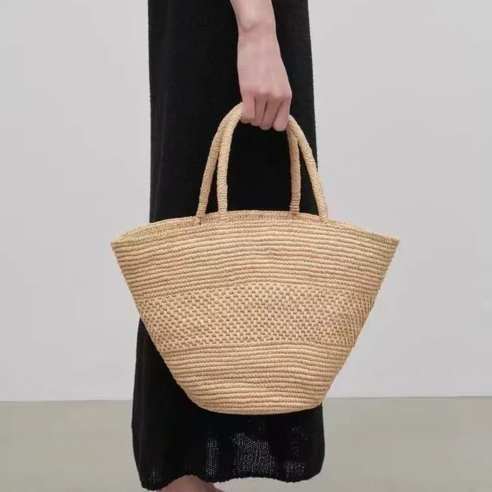 Borsa Grande in Paglia di Rafia, Borsa a Spalla Bohemien Intrecciata da Donna, Borsa da Spiaggia Fatta a Mano, Borsa a Mano Shopper Tote