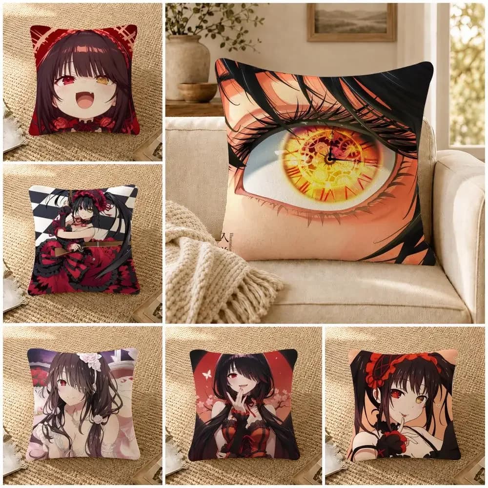 Anime K-Kurumi.T-Tokisaki Cushion Cover Soft Short Plush Decorative Pillow Cover for Sofa Bedroom Easy to Clean