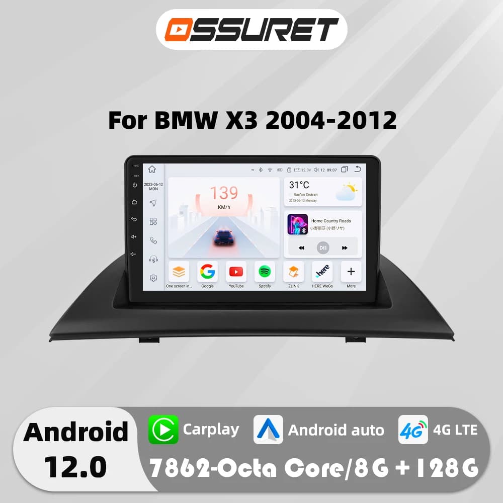 9 "7862 Carplay Android Auto autoradio Per BMW X3 E83 2004 -2012 Lettore multimediale GPS navi Stereo 4G Autoradio 2din QLED Schermo