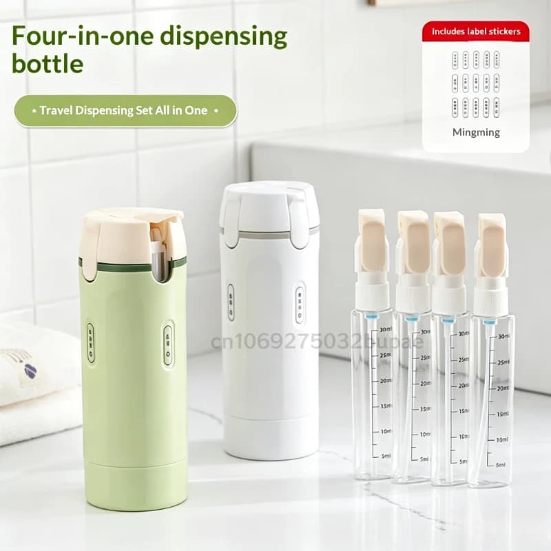 4-in-1 Travel Dispenser Portable Refillable Shampoo Bottle Travel Adapter Detachable Refillable Spray Bottle Transparent Visible